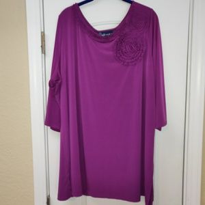 Susan Graver Tunic Top with Origami Flower Trim